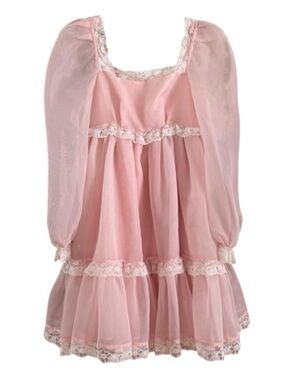 Selkie The Dollhouse Dress Light Pink Sheer Sleeves Lace Trim  NWT